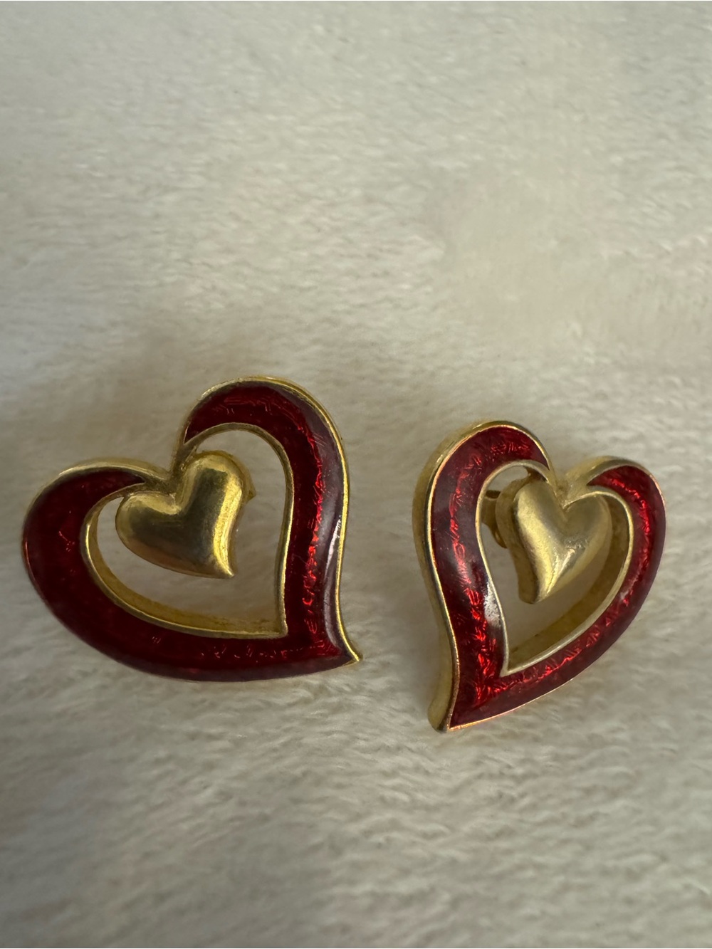 Gold-Tone Heart Enamel Earrings in Red - Women Jewelry